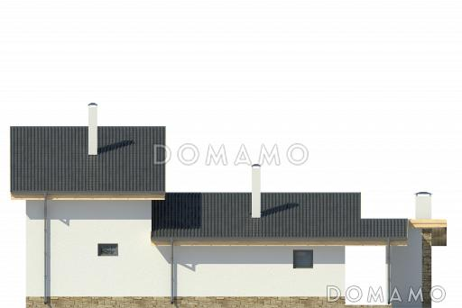 Проект дома с  крытой террасой, дровником, гостиной с камином, парной, двумя спальнями на мансардном этаже / Фасад 3