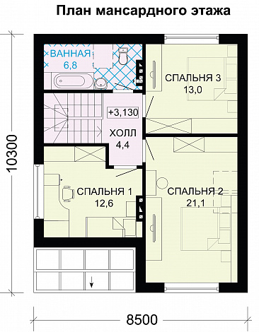 Проект небольшого дома с большими окнами / План мансардного этажа