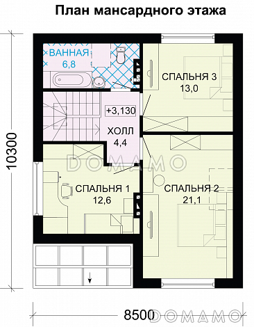 Проект небольшого дома с большими окнами / План мансардного этажа Проект небольшого дома с большими окнами / План мансардного этажа