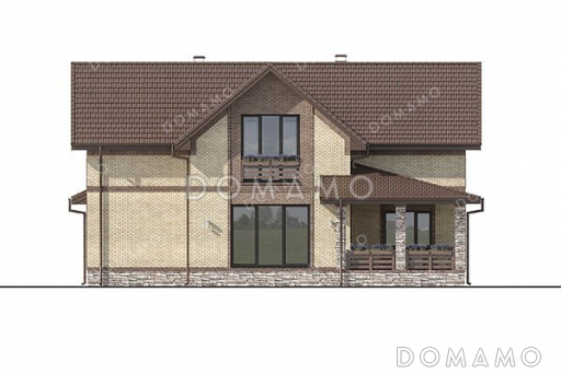 Проект одноэтажного дома с мансардой, гаражом и террасой / Фасад 2