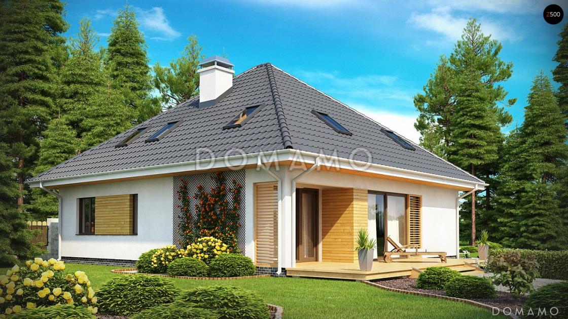 Проект мансардного дома из газобетона с четырьмя спальнями, необычным мансардным окном и гаражом  / 2