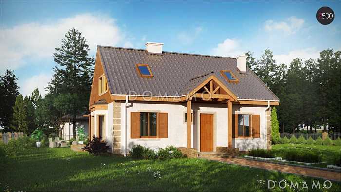 Проект одноэтажного мансардного дома из газобетона с боковым эркером Проект одноэтажного мансардного дома из газобетона с боковым эркером