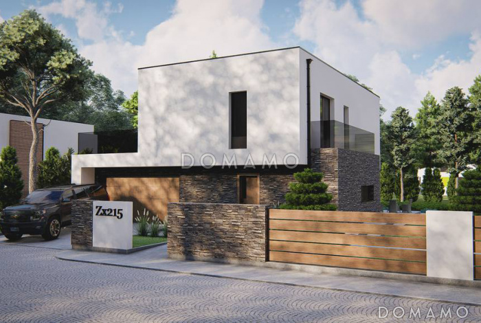 Проект двухэтажного дома с гаражом, гостиной с камином, кладовой, балконами Проект двухэтажного дома с гаражом, гостиной с камином, кладовой, балконами