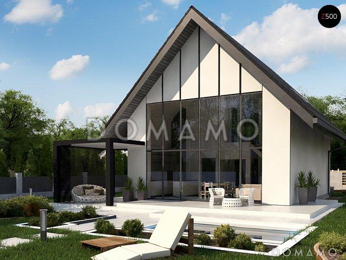 Проект одноэтажного мансардного дома из кирпича со вторым светом и панорамным остеклением гостиной / 6