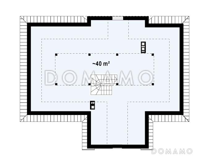 Проект одноэтажного дома из газобетона со свободной планировкой на мансардном этаже / План мансардного этажа