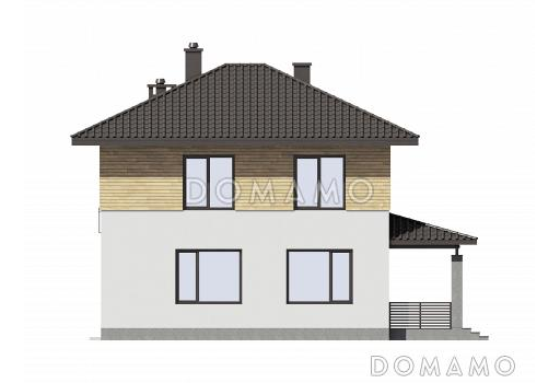 Проект двухэтажного дома с гаражом, террасой и камином в гостиной / Фасад 3