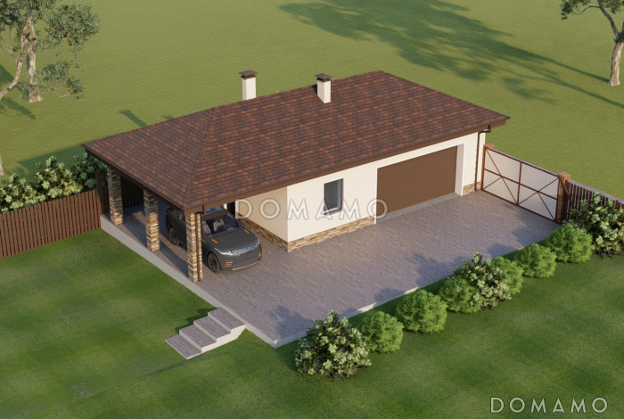 Проект каркасного гаража с навесом на три машиноместа Проект каркасного гаража с навесом на три машиноместа