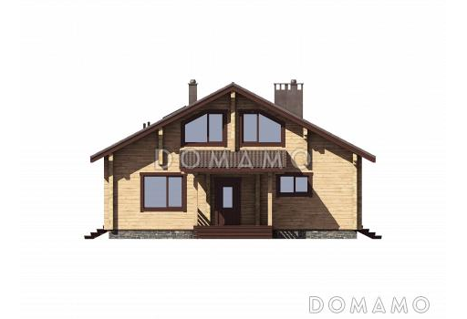 Проект дома из бруса с 4 спальнями, кабинетом и сауной / Фасад 1