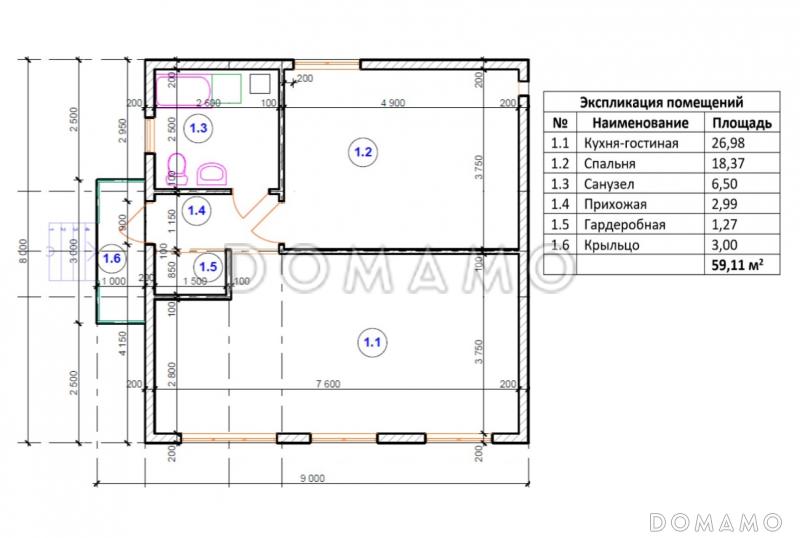 Каркасный дом для двух человек SK-56 / План 1 этажа