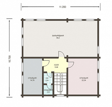 Проект дома из клееного бруса с отдельным входом в котельную / План 2 этажа Проект дома из клееного бруса с отдельным входом в котельную / План 2 этажа