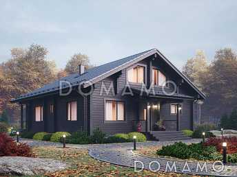 Проект дома-шале со вторым светом в гостиной и балконом на мансарде Проект дома-шале со вторым светом в гостиной и балконом на мансарде