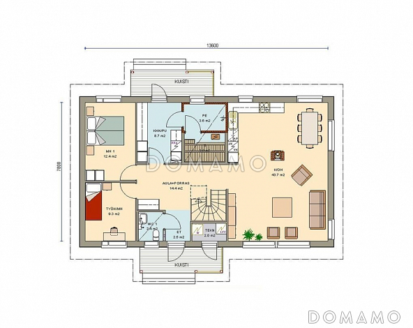 Проект двухэтажного каркасного дома / План 1 этажа Проект двухэтажного каркасного дома / План 1 этажа