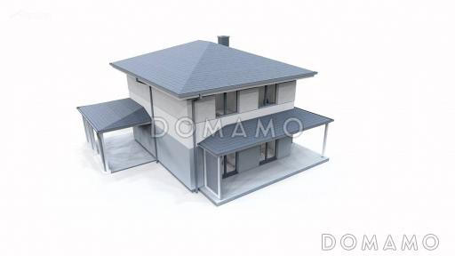 Проект загородного дома для семьи с детьми, просторной ванной, террасой / Фасад 2