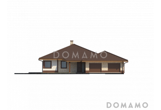 Проект просторного одноэтажного дома из кирпича с фронтальным гаражом, четырьмя спальнями и большой гостиной / Фасад 1