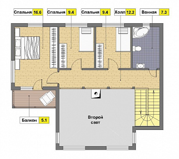 Проект кирпичного дома с балконом / План 2 этажа