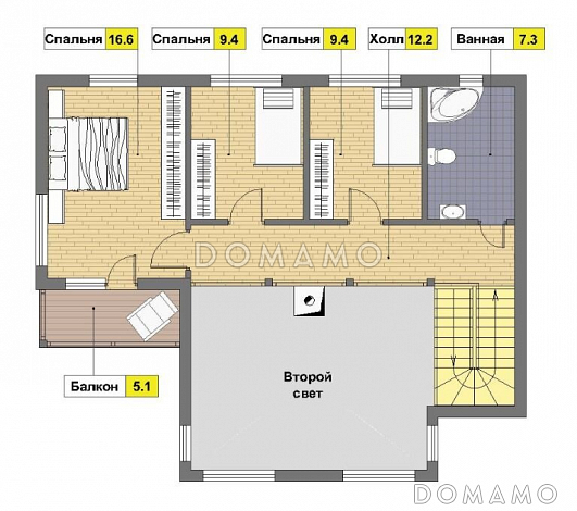 Проект кирпичного дома с балконом / План 2 этажа