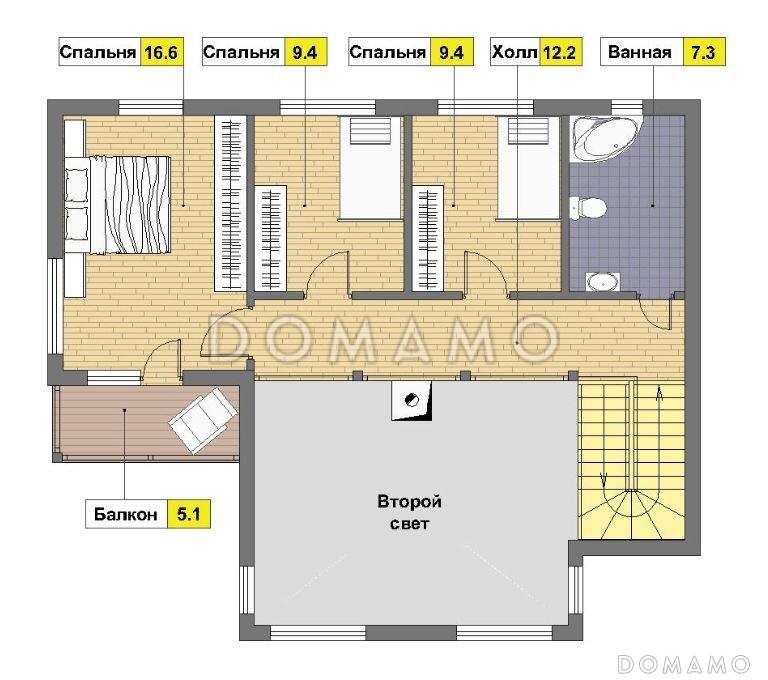 Проект кирпичного дома с балконом / План 2 этажа