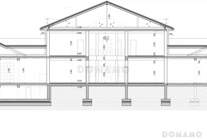 Проект загородного дома с бассейном, комнатами для отдыха и спорта, террасами, большим гаражом, спальнями на втором этаже
