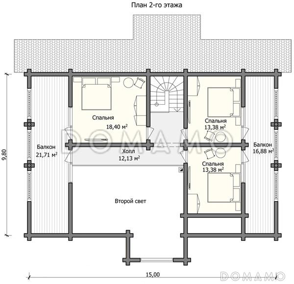 Проект большого дома с двумя просторными террасами / План мансардного этажа