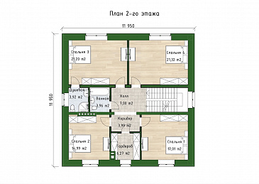 Проект двухэтажного дома с 4 спальнями, большой гостиной и подсветкой на террасе / План 2 этажа Проект двухэтажного дома с 4 спальнями, большой гостиной и подсветкой на террасе / План 2 этажа