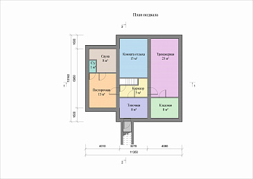 Проект кирпичного дома с цокольным и мансардным этажами, террасой и сауной / План цокольного этажа Проект кирпичного дома с цокольным и мансардным этажами, террасой и сауной / План цокольного этажа