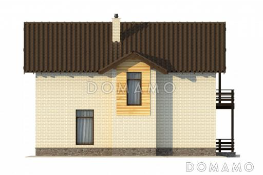 Проект бежевого двухэтажного дома с лоджией над крыльцом / Фасад 4