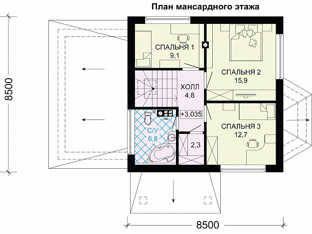 Проект дома из газобетона с гаражом / План мансардного этажа