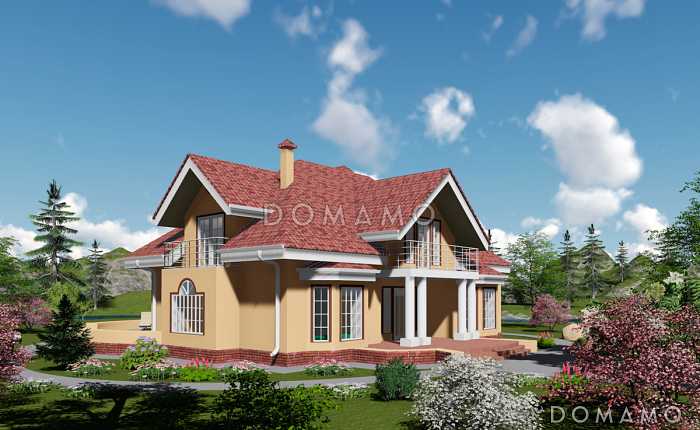 Проект одноэтажного дома с мансардным и цокольным этажами, с двумя эркерами Проект одноэтажного дома с мансардным и цокольным этажами, с двумя эркерами