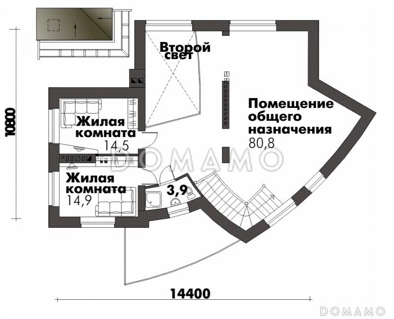 Дом оригинальной формы / План мансардного этажа Дом оригинальной формы / План мансардного этажа