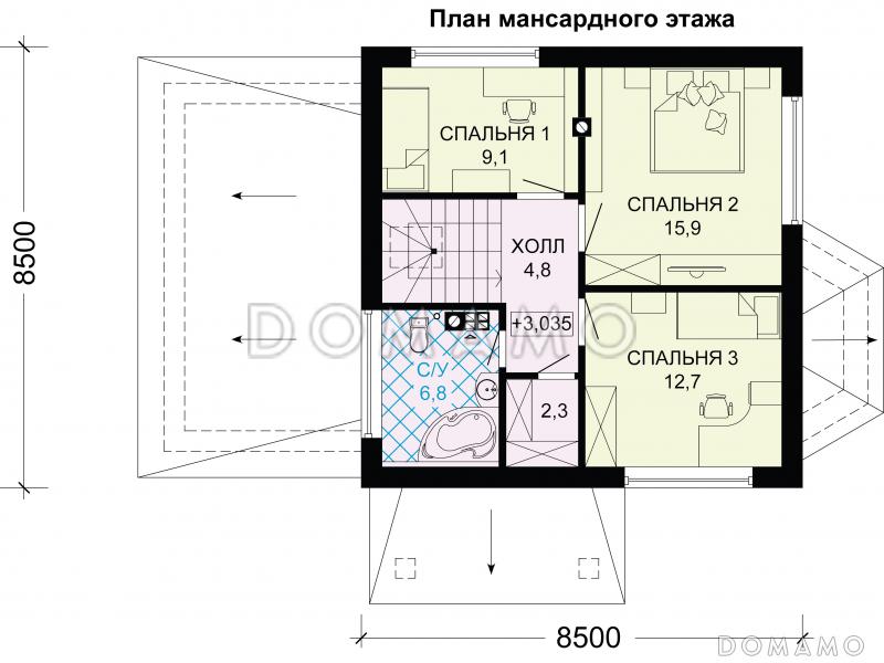 Проект дома из газобетона с гаражом / План мансардного этажа