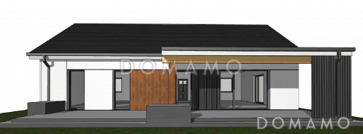 Проект комфортного одноэтажного дома из кирпича с четырьмя спальнями / Фасад 3