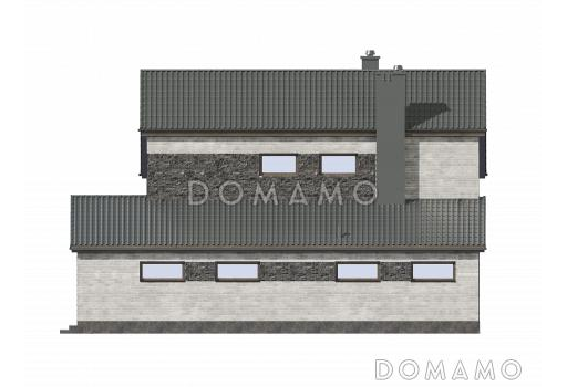 Проект двухэтажного газобетонного дома с гаражом и объединенной спальней, гардеробной и кабинетом / Фасад 3