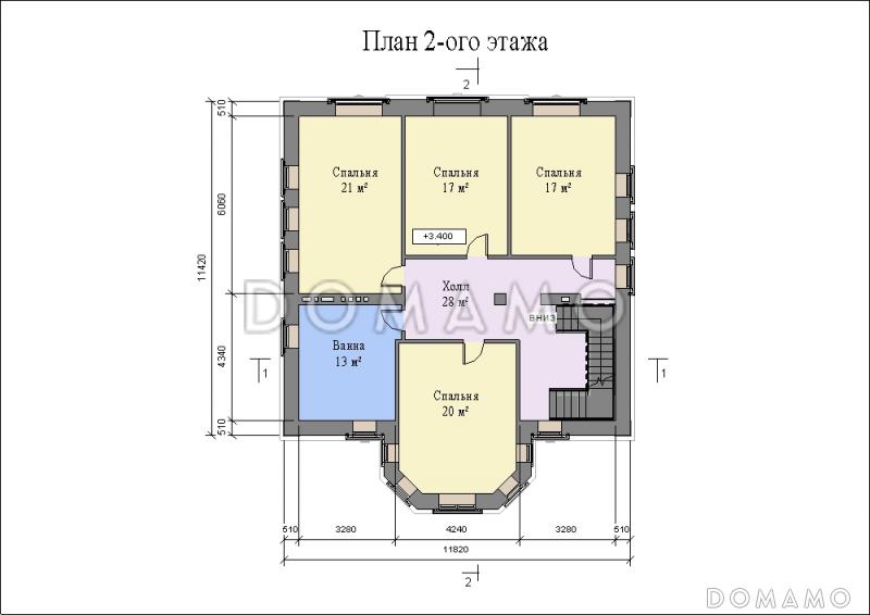 Проект большого двухэтажного дома с цоколем и мансардой,с эркером, сауной и бассейном / План 2 этажа