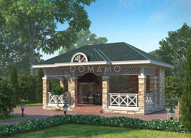 Проект беседки с отделкой из декоративного камня Проект беседки с отделкой из декоративного камня