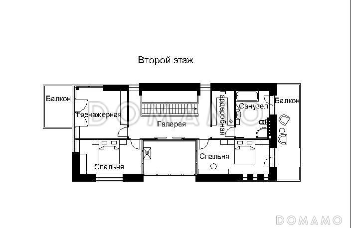 Проект двухэтажного дома с остеклением / План 2 этажа
