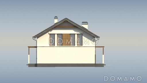 Проект одноэтажного дома с высоким мансардным этажом из кирпича с кабинетом и угловым балконом / Фасад 3