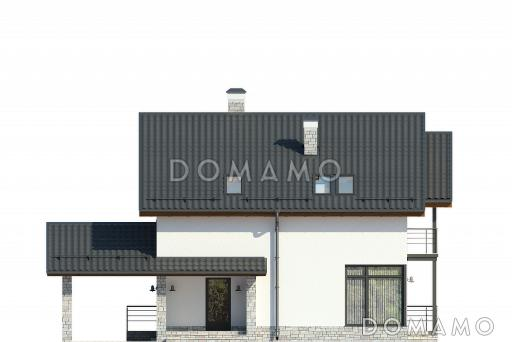 Проект дома с гаражом на одну машину, большой террасой, кабинетом / Фасад 1