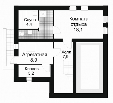 Проект дома из кирпича с небольшой кухней / План цокольного этажа Проект дома из кирпича с небольшой кухней / План цокольного этажа