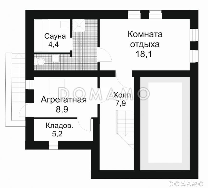 Проект дома из кирпича с небольшой кухней / План цокольного этажа