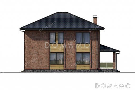 Проект двухэтажного дома с большой гостиной и террасой / Фасад 4 Проект двухэтажного дома с большой гостиной и террасой / Фасад 4