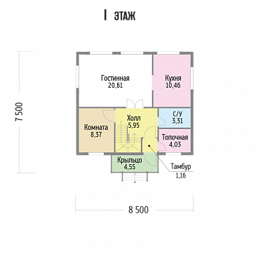 Проект компактного, функционального дома из клееного бруса с деревянной вагонкой / План 1 этажа Проект компактного, функционального дома из клееного бруса с деревянной вагонкой / План 1 этажа