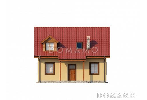 Проект компактного одноэтажного мансардного дома из кирпича квадратной формы с барбекю на террасе / Фасад 3