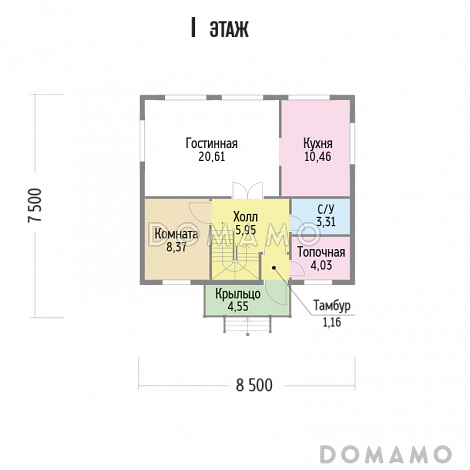 Проект компактного, функционального дома из клееного бруса с деревянной вагонкой / План 1 этажа Проект компактного, функционального дома из клееного бруса с деревянной вагонкой / План 1 этажа