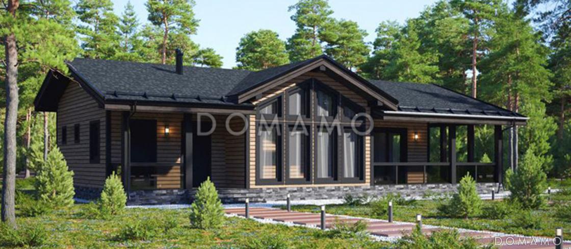 Проект каркасного дома с открытой планировкой и большой террасой / 3