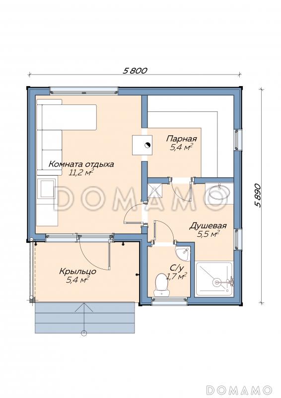 Каркасная баня "Тесла" / План 1 этажа