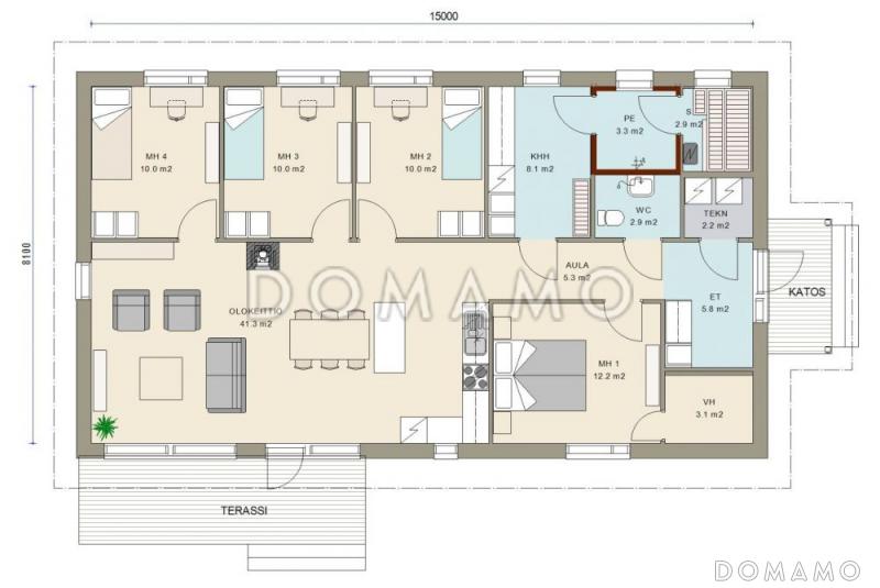 Проект функционального каркасного дома с сауной / План 1 этажа