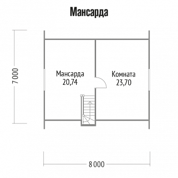 Проект простого дома без санузла 7х8 / План мансардного этажа Проект простого дома без санузла 7х8 / План мансардного этажа