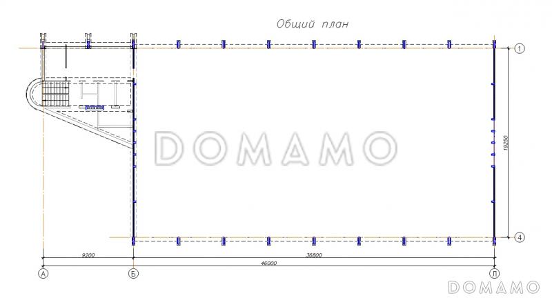 Проект теннисного корта из клееного бруса со стрельчатыми арками / Общий план