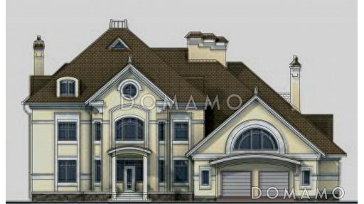 Проект солидного коттеджа с гаражом, сауной и тренажёрным залом / Фасад 1