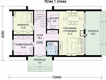 Проект каркасного А-образного дома-шалаша / План 1 этажа Проект каркасного А-образного дома-шалаша / План 1 этажа